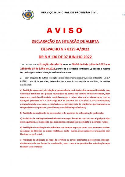 AVISO-SITUAÇÃO DE ALERTA