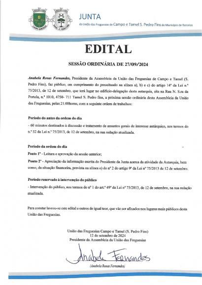 Sessão Ordinária de 27 de setembro de 2024