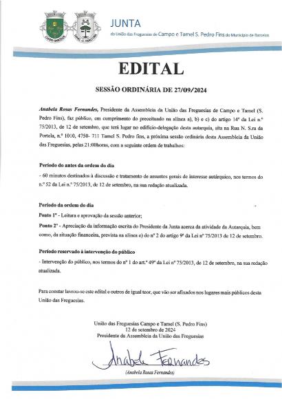 Sessão Ordinária de 27 de setembro de 2024