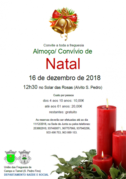 Almoço/ Convívio de Natal 2018 - Convite a toda a freguesia